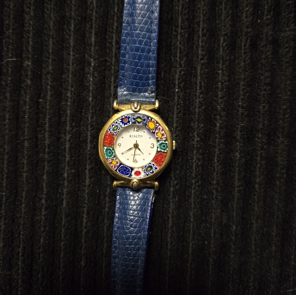 Ladies Murano Millefiori Watch With Leather Band Blue